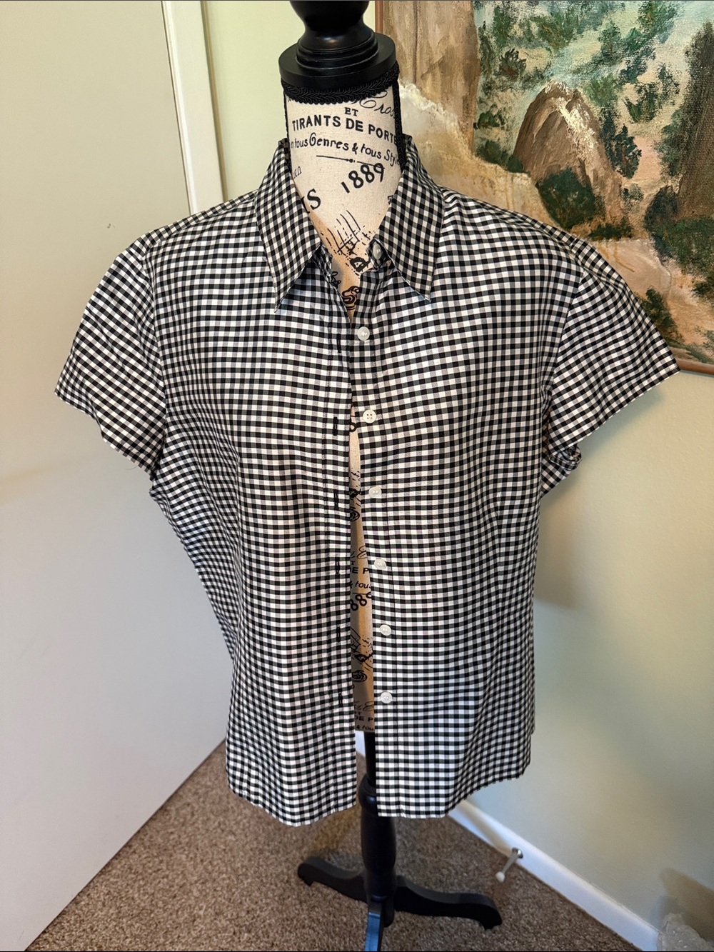 Evan Picone silk gingham short sleeve blouse - 16